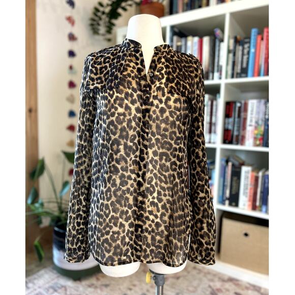 Ann Taylor Animal Print Semi Sheer Button Down Blouse Trendy Preppy Fall Size 6 - Picture 1 of 13